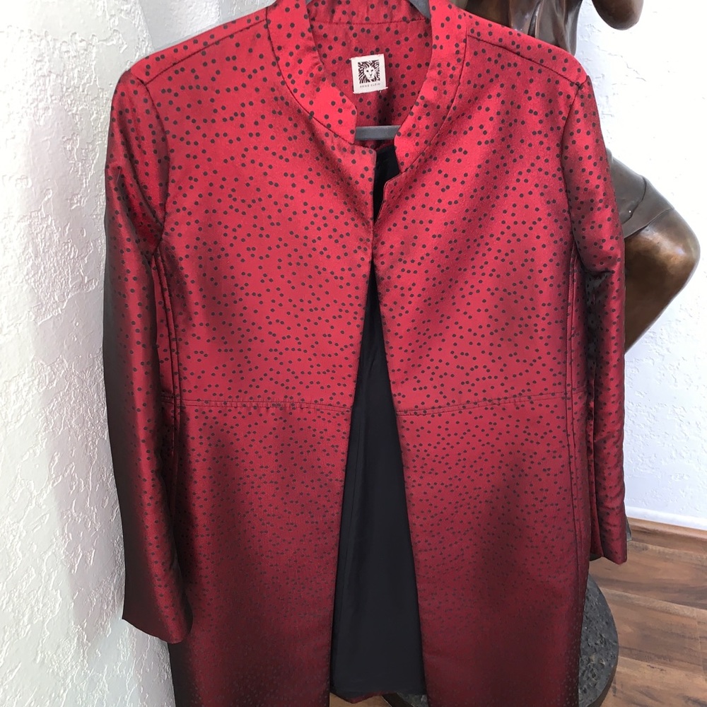 Ann Klein Red and Black Polka Dot Coat